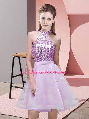 Most Popular Lilac Sleeveless Sequins Mini Length Bridesmaid Gown
