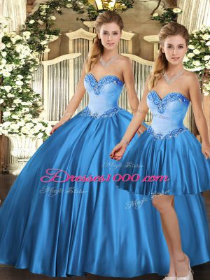 Dramatic Baby Blue Tulle Lace Up Sweetheart Sleeveless Floor Length Sweet 16 Dresses Beading