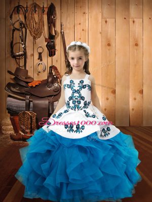 Floor Length Baby Blue Party Dress Wholesale Straps Sleeveless Lace Up