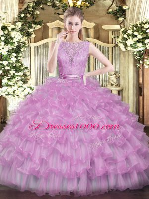 Tulle Sleeveless Floor Length Quinceanera Dress and Beading and Ruffled Layers