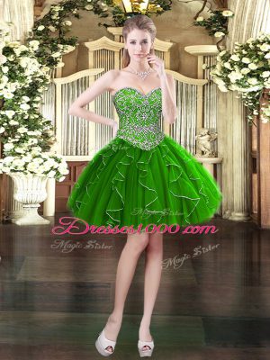 Glamorous Green Ball Gowns Beading and Ruffles 15 Quinceanera Dress Lace Up Organza Sleeveless Floor Length