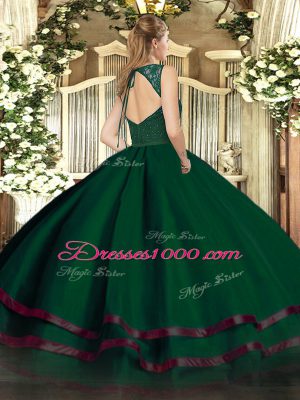 Colorful Sleeveless Backless Floor Length Beading and Lace and Ruffled Layers Quince Ball Gowns