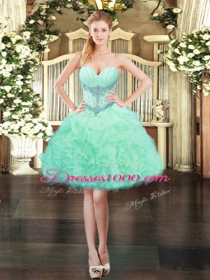 Wonderful Apple Green Sweetheart Neckline Beading and Ruffles Homecoming Dress Sleeveless Lace Up