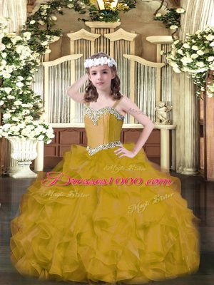 High Quality Straps Sleeveless Organza Child Pageant Dress Beading and Ruffles Lace Up
