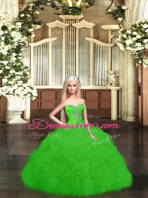 Spectacular Floor Length Sweet 16 Dresses Tulle Sleeveless Beading and Ruffles