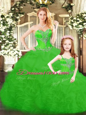 Spectacular Floor Length Sweet 16 Dresses Tulle Sleeveless Beading and Ruffles