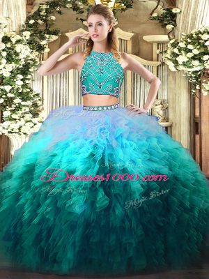 Beauteous Multi-color Sleeveless Beading and Ruffles Floor Length Quinceanera Gown