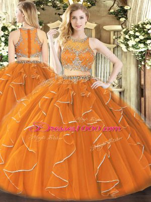 Pretty Scoop Sleeveless Zipper Sweet 16 Quinceanera Dress Orange Organza