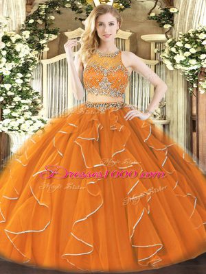 Pretty Scoop Sleeveless Zipper Sweet 16 Quinceanera Dress Orange Organza