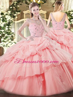 Admirable Floor Length Baby Pink Sweet 16 Dress Bateau Sleeveless Zipper