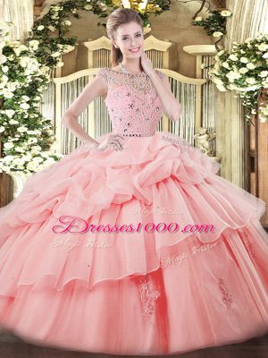 Admirable Floor Length Baby Pink Sweet 16 Dress Bateau Sleeveless Zipper