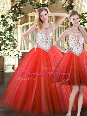 Hot Selling Scoop Sleeveless Tulle Vestidos de Quinceanera Beading Zipper