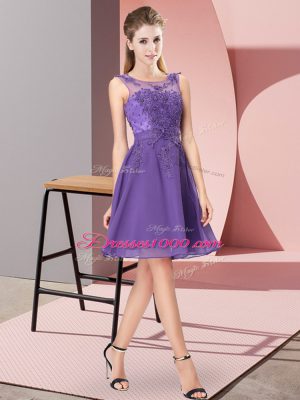 Sweet Empire Vestidos de Damas Lavender Scoop Chiffon Sleeveless Knee Length Zipper