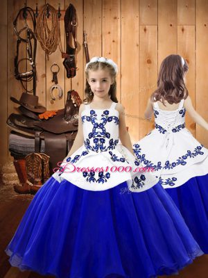 Organza Sleeveless Floor Length Child Pageant Dress and Embroidery