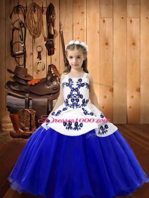 Organza Sleeveless Floor Length Child Pageant Dress and Embroidery