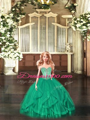 Excellent Aqua Blue Lace Up Vestidos de Quinceanera Beading and Ruffles Sleeveless Floor Length