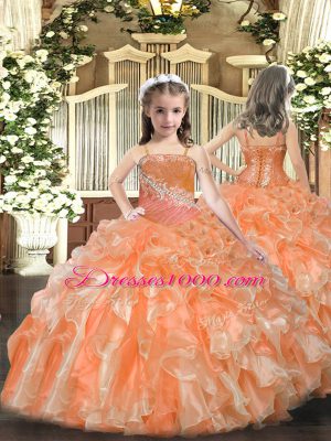Orange Red Ball Gowns Tulle Sweetheart Sleeveless Beading and Ruffles Floor Length Lace Up Vestidos de Quinceanera