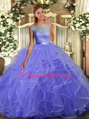 Lavender 15 Quinceanera Dress Military Ball and Sweet 16 and Quinceanera with Ruffles Scoop Sleeveless Backless
