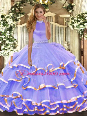Exquisite Sleeveless Backless Floor Length Beading and Ruffled Layers Quinceanera Gown