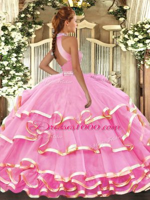 Exquisite Sleeveless Backless Floor Length Beading and Ruffled Layers Quinceanera Gown