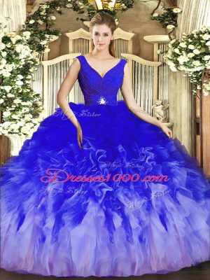 Multi-color Sleeveless Floor Length Beading and Ruffles Backless Sweet 16 Dress