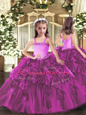 Fuchsia Sleeveless Organza Lace Up Evening Gowns for Party and Quinceanera