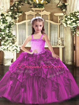 Fuchsia Sleeveless Organza Lace Up Evening Gowns for Party and Quinceanera