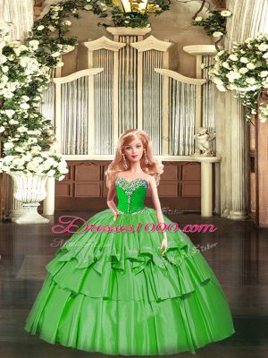 Romantic Organza Sweetheart Sleeveless Lace Up Beading and Ruffled Layers Quinceanera Gown in Green