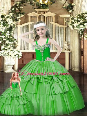 Romantic Organza Sweetheart Sleeveless Lace Up Beading and Ruffled Layers Quinceanera Gown in Green