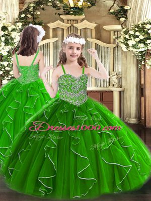 Floor Length Green Kids Formal Wear Straps Sleeveless Lace Up