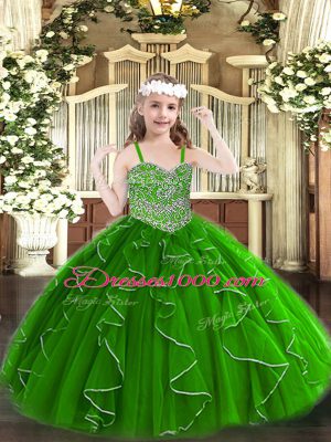 Floor Length Green Kids Formal Wear Straps Sleeveless Lace Up