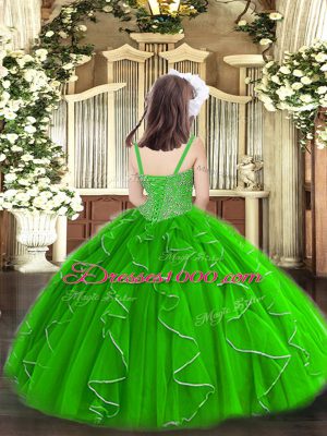 Floor Length Green Kids Formal Wear Straps Sleeveless Lace Up