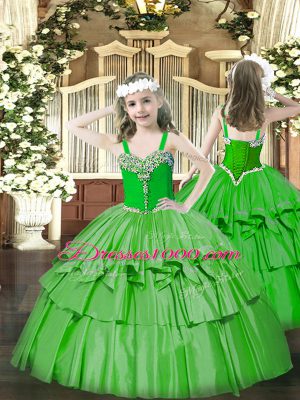 Straps Sleeveless Organza Pageant Gowns For Girls Beading and Ruffled Layers Lace Up