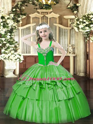 Straps Sleeveless Organza Pageant Gowns For Girls Beading and Ruffled Layers Lace Up