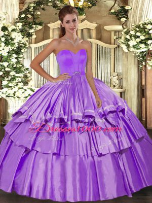 Dynamic Floor Length Lilac Quinceanera Gowns Organza and Taffeta Sleeveless Beading and Ruffled Layers