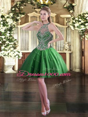 Sexy Sleeveless Tulle Floor Length Lace Up Sweet 16 Dress in Green with Beading