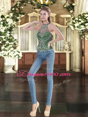 Sexy Sleeveless Tulle Floor Length Lace Up Sweet 16 Dress in Green with Beading