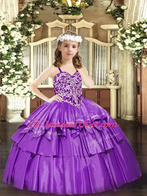 Organza Sleeveless Floor Length Little Girls Pageant Dress and Beading and Ruffled Layers