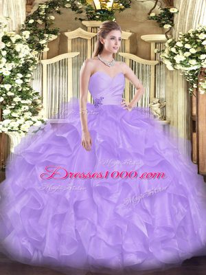 Top Selling Ball Gowns Quince Ball Gowns Lavender Sweetheart Organza Sleeveless Floor Length Lace Up