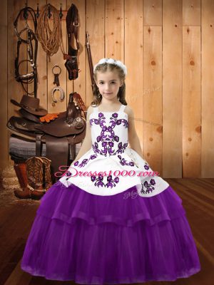 Elegant Eggplant Purple Straps Lace Up Beading and Embroidery Pageant Gowns For Girls Sleeveless