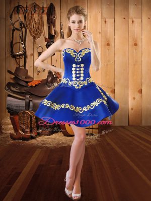 Blue Lace Up 15th Birthday Dress Embroidery and Ruffled Layers Sleeveless Floor Length
