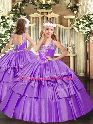 Organza Sleeveless Floor Length Child Pageant Dress and Beading and Ruffled Layers