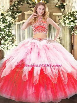 On Sale Multi-color Sleeveless Tulle Backless Quinceanera Gowns for Military Ball and Sweet 16 and Quinceanera