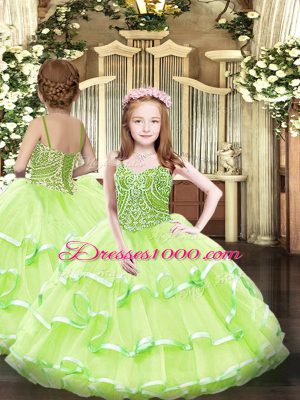 Yellow Green Sweetheart Neckline Beading and Ruffled Layers Vestidos de Quinceanera Sleeveless Lace Up