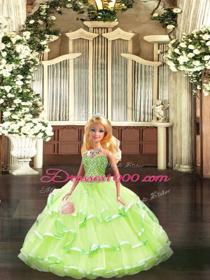 Yellow Green Sweetheart Neckline Beading and Ruffled Layers Vestidos de Quinceanera Sleeveless Lace Up