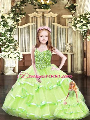 Yellow Green Sweetheart Neckline Beading and Ruffled Layers Vestidos de Quinceanera Sleeveless Lace Up