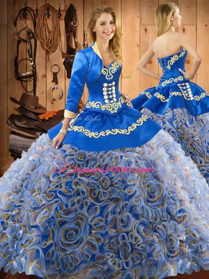 Multi-color Lace Up Sweet 16 Dresses Embroidery Sleeveless With Train Sweep Train