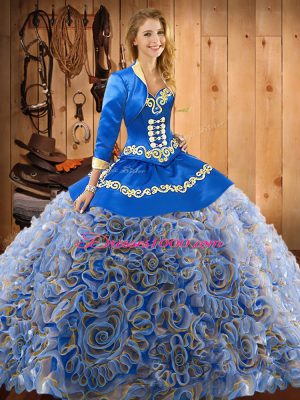 Multi-color Lace Up Sweet 16 Dresses Embroidery Sleeveless With Train Sweep Train