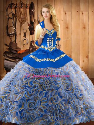 Multi-color Lace Up Sweet 16 Dresses Embroidery Sleeveless With Train Sweep Train