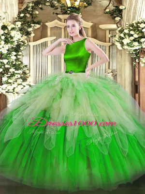 Hot Selling Multi-color Sleeveless Organza Clasp Handle Quince Ball Gowns for Military Ball and Sweet 16 and Quinceanera